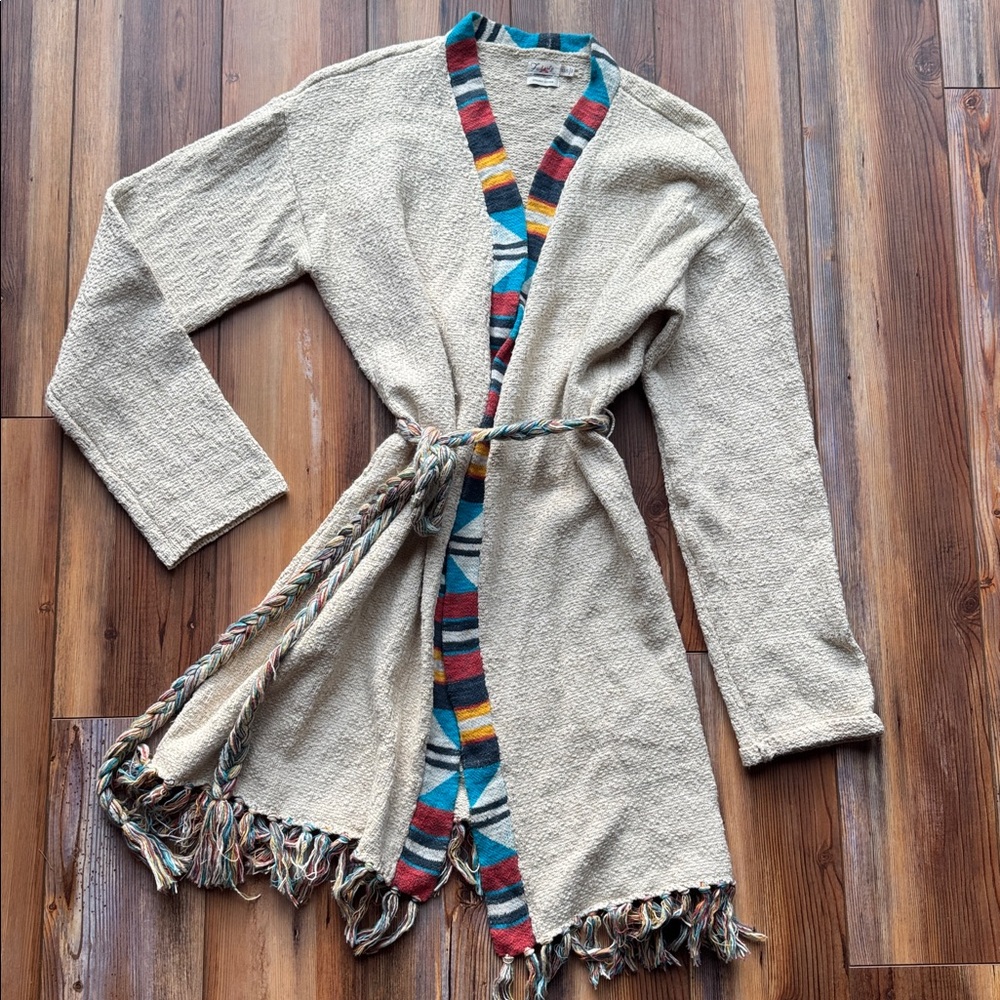 Faherty Organic Cotton Belted Fringe Duster Cardigan XS/S Coastal Boho - Picture 9 of 9